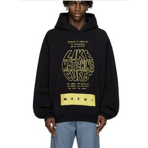 Marni $935 Mens Black Printed Hoodie Sweatshirt NWT Sz IT 56 US 46